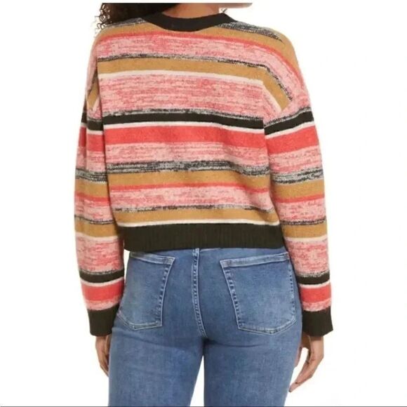 BP BLACK MARL STRIPE Button Down Red Black V-Neck Crop Cardigan Sweater XS - Picture 15 of 16